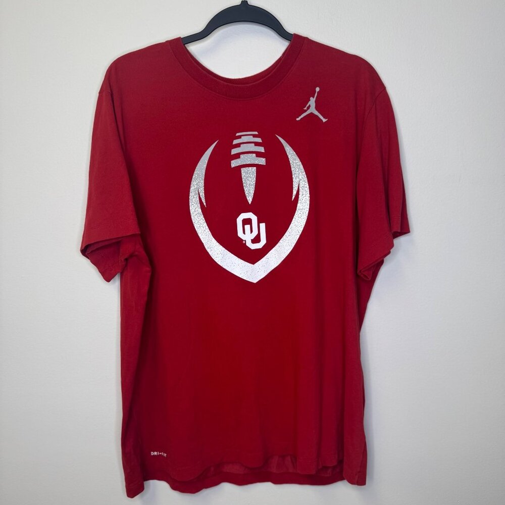 Nike Jordan Oklahoma Sooners Football Graphic Tee Dri-Fit Red Men’s XL OU Logo
